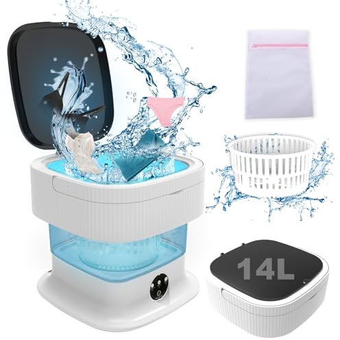 Portable Washing Machine, 14L 2.2kg 2 in 1 Small washing Machine with Laundry Bag Cleaning of Underwear, Baby Clothes, Socks, Towel, Cap, Lavadora Portatil Suitable for Apartments, RV, Camping, Blue
