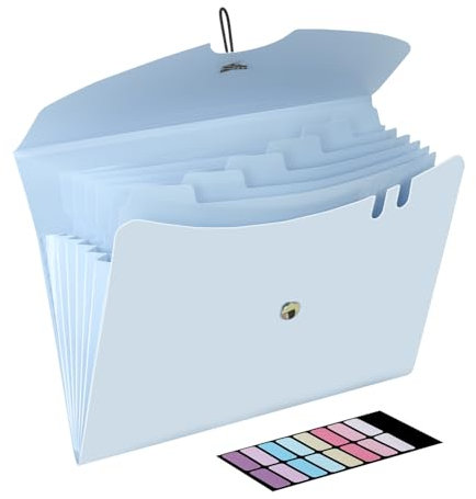 DoocliB Fächermappe A4 Dokumentenmappe A4, Mappen Ordnersystem mit 7 Fächern - Tragbar, Erweiterbar mit Gummiband für Büro, Schule, zu Hause (Blau）