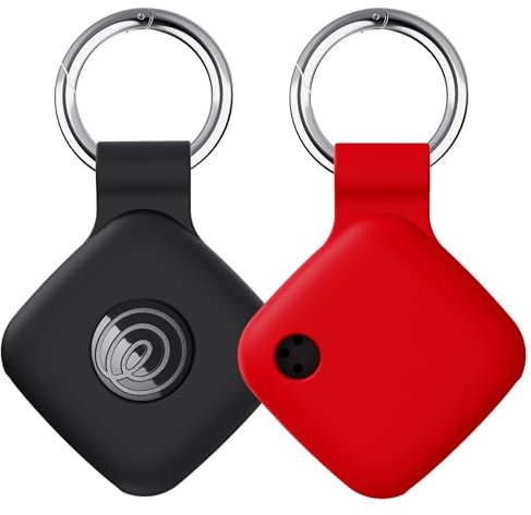 YWXTW [2 Pack] Silicone Case for Tile Mate 2024 / Mate 2022 Tracker Holder with Keychain, Anti Lost Soft Secure Protective Cover Finder for Keys, Bags, Cat Dog Collar Tag Accessories (Black+Red)