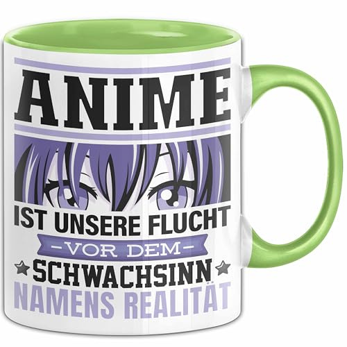 Anime Tasse Geschenk Realitätsflucht Lustiger Spruch Manga Fans (Grün)