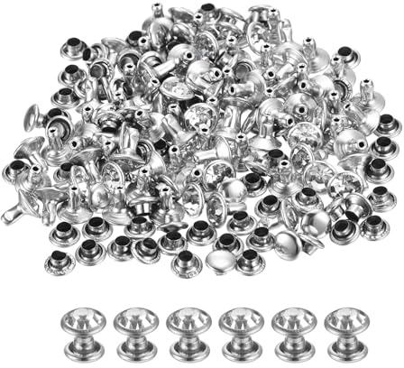 sourcing map 80 Pcs White Rhinestone Rivets, 7mm/0.28 Leathercraft Rivets Crystal Rivets, Metal Double Cap Rhinestone Stud for DIY Leather, Craft Making Purse, Silver Frame