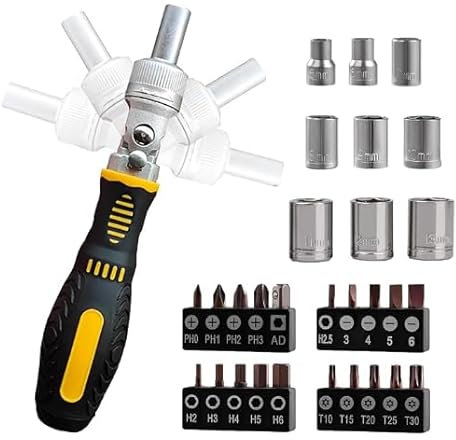 Ratschen-Schraubendreher-Set, Ratschen-Schraubendreher-Set mit magnetischer Multi-Stecknuss und Bits für Mechaniker und Heimwerker-Reparatur (A1)