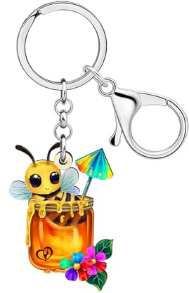 NEWEI Acryl Süße Hummel Schlüsselanhänger Autoschlüssel Rucksack Schlüsselring Zubehör Insekt Käfer Honigglas Biene Geschenke für Damen Mädchen Bienenliebhaber (Blumen)