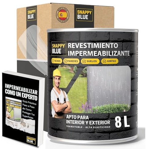 Revestimiento Impermeabilizante para Fachadas Pintura Híbrida con Poliuretano, Pintura Impermeable Definitivo Terrazas, Techos y Exteriores, Protección Fugas Goteras. 4 Colores. (Transparente, 8L)