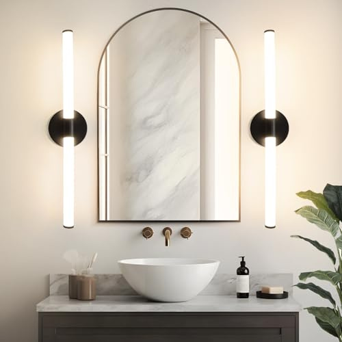 Laittiin LED Spiegelleuchte Bad Wandlampe 60CM Spiegellampe Badezimmer | Schwarz 8W Spiegelschrank Beleuchtung 4000K Wandleuchte über Spiegel IP44 Neutralweiß badspiegel beleuchtung für Badschrank