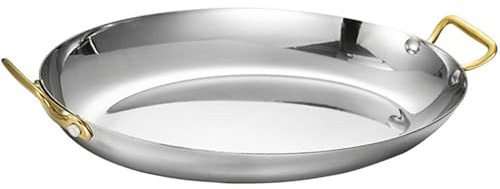 GSZCCZS Oval Spanish Paella Pan Double Ears Stainless Steel Non Stick Griddle Pan Frying Pan Uncoated Skillet Seapaella Pot Hot Pot Stockpot for Home/Silver/35Cm