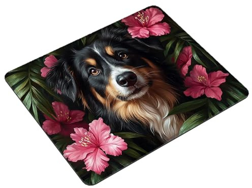 Mouse Mat Flower Small Mouse Pad 26 x 21 cm Gaming Mousepad Dog Waterproof Desk Mat with Stitched Edge, Desk Accessories Mousemat with Non-Slip Rubber Base for Office, Gaming, Home, Gifts S0-100