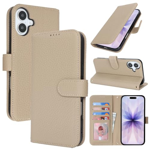 Zouzt Echtleder Hülle für iPhone 17 (6,3), 4 Kartenfächern, Grau | Premium Leder, Kartenhalter, Magnet Klapp Schutzhülle, Stoßfeste TPU-Innenhülle, Frauen Männer, Leather Wallet Phone Case