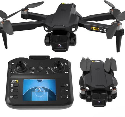 Toladrone Dron con Cámara, Drones para Adultos Principiantes, Control Remoto con Pantalla LCD, Transmisión en Tiempo Real, Modo sin Cabeza, Motor sin Escobillas, Cuadricóptero Plegable, Drone TD12LCD