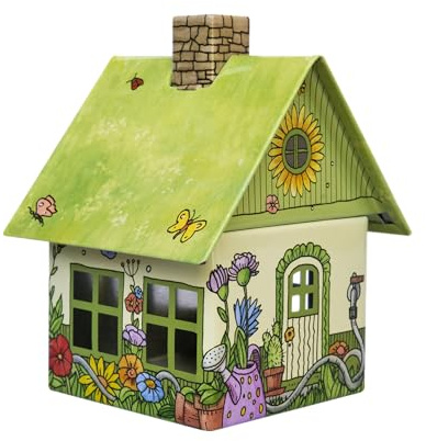 Crottendorfer - Räucherhaus Metall inkl. Räucherkerzenhalter - für Räucherkerzen Gr. M - Maße: 7,2 x 7,8 x 9,8 cm - Motiv: Blumenmeer - Made in Germany