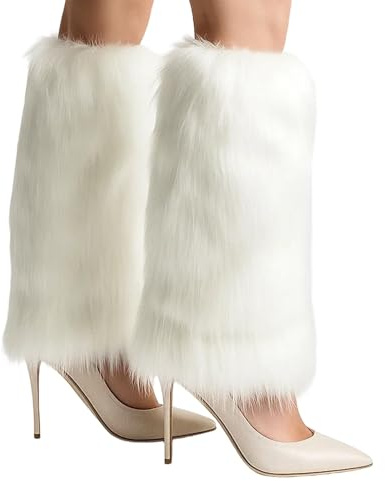 BDBFPAN Beinstulpen Fellstulpen, Weiße Furry Leg Warmers Fell Schuhe Für Festival Und Winter, Weiche Fell Stulpen Bein,Beinstulpen Fellstulpen Für Damen