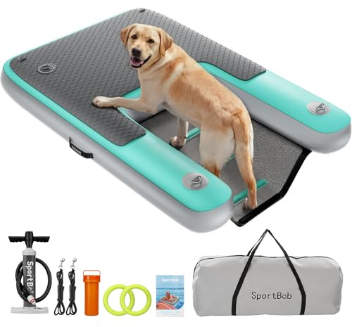 SportBob 120 x 82 cm Rampa de Agua Hinchable para Perros, Resistente a los Desgarros y Duradera, Rampa Hinchable para Perros de hasta 100kg, Ideal para el Verano, Piscinas, Barcos, Muelles y Lagos