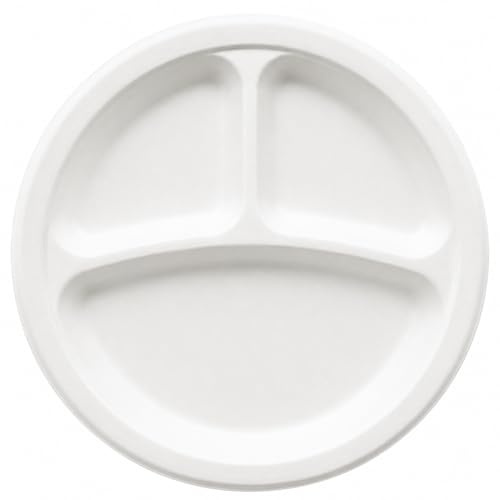 Greenplatter Heavy Duty Premium Bagasse Plates 3 Compartment (10 Inch, Pack of 50) - Compostable Sugarcane Disposable Plate, Heavy Duty, Microwave & Freezer Safe, Ideal for Parties