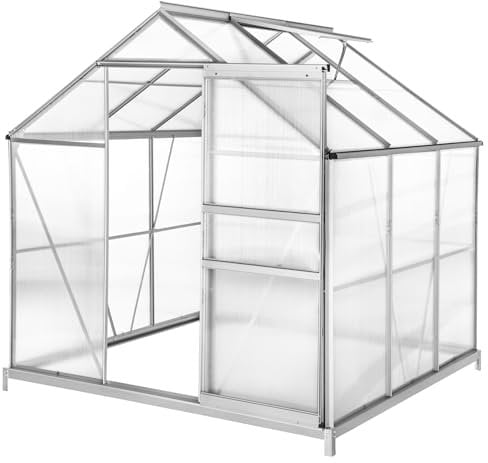tectake® Serra da Giardino con Telaio in Alluminio Anodizzato, Serra per Orto con Lastre Termoisolanti, Serra con Porta Scorrevole, Finestra a Tetto per Ventilazione, Base Stabile, 190x185x195 cm