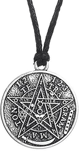 Dawapara Halskette mit Anhänger in antikem hebräischem Esoterischem Tetragrammaton, Pentagramm, Name Gottes, Segensschmuck für Herren, Metall, Kein Stein