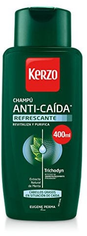 Kerzo Champú Anticaída Refrescante para Cabellos Grasos - 3 Recipientes de 400 ml - Total: 1200 ml