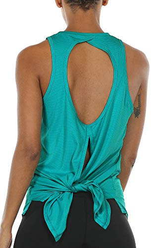 icyzone Damen Sport Top Yoga Fitness Shirt Rückenfrei Oberteil Atmungsaktive Laufshirt (S, Peacock Green)