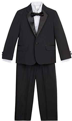 Nautica Little Boy's Tuxedo Set with Jacket, Pant, Shirt, and Bow Tie Suit, Black Tuxedo, 4