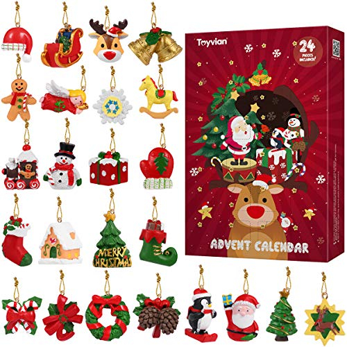 Toyvian Advent Calendar 2021,24Pcs Hanging Ornaments Christmas Animals Relief Toys,Xmas Christmas Decorations for Wall Christmas Tree