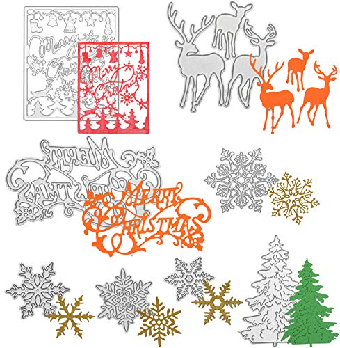 Boao 8 Stück Stanzschablonen für Schneeflocken und Weihnachtsbaum, Metallschablonen für Weihnachten, für Kartenherstellung, Scrapbooking, Basteln