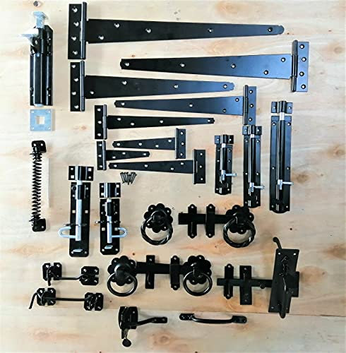 Garden Gate Accessories Metal Fixing Latch T Hinges Spring Closer Bolt Black (6 T-Hinge (Pair))