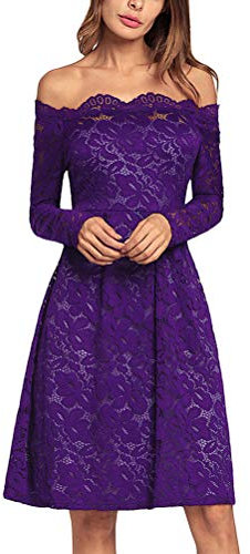 Minetom Vestiti Donna Eleganti Abiti da Cerimonia Corti Abito al Ginocchio Vestito Formale Elegante Corto per Ballo Pizzo Party Festa Sposa Damigella Viola 40