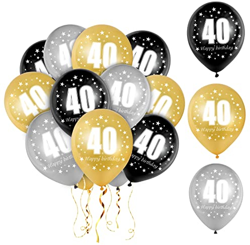 Luftballoon 40 Geburtstag, 40 Geburtstag Deko Mann Frau, Zahlenballon 40, Gold Schwarz Silber Ballon 40, 30 Stück Happy Birthday Girlande Ballon Schwarz Gold Deko