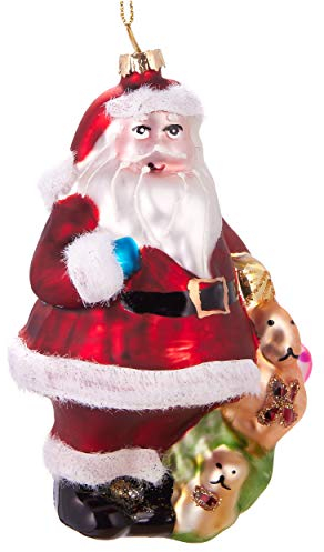 BRUBAKER Weihnachtsmann mit Geschenken - Handbemalte Weihnachtskugel aus Glas - Mundgeblasener Christbaumschmuck Figuren lustig Deko Anhänger Baumkugel - 12.5 cm