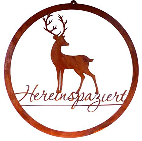 Rostalgie Edelrost Kranz mit Hirsch Hereinspaziert D35 cm Geschenk Dekoration Schild