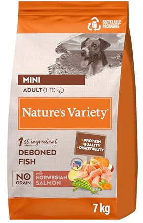 Nature's Variety No Grain Hundefutter für Erwachsene mit Mini mit Norwegischem Lachs, 7 kg, Verpackung kann variieren (Designänderung)