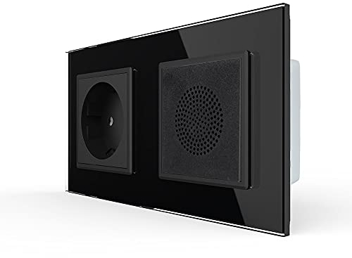 Luxus-Time Livolo Bluetooth Lautsprecher Einbaulautsprecher Box mit Steckdose für Unterputz inkl. Glasrahmen Schwarz