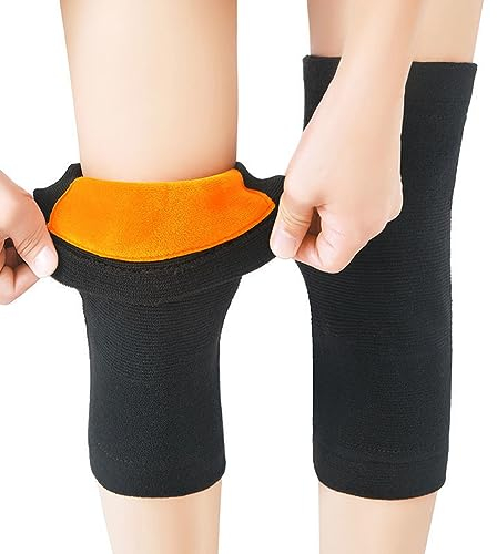 QUUPY 1Pair Unisex Adults Thicken Cashmere Wool Winter Warm Thermal Knee Leg Sleeve Knee Brace Support Pads for Volleyball Dance Cycling Outdoor Sports Protection(XL Black)