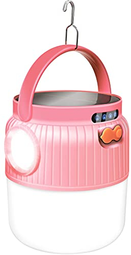 LETOUR Farol de camping de 60 W 5000 mAh, luz portátil solar y recargable por USB, 6000 lúmenes, luz multifunción, impermeable, rosa
