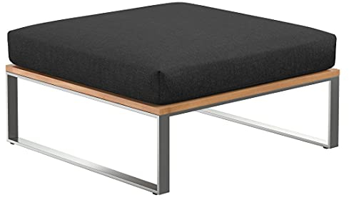 OUTLIV. Hocker Sumba aus Edelstahl/Polyester, inklusive hochwertiger Polsterung, mit abnehmbarem und waschbarem Kissenbezug, 77x77x41 cm, Silber/Schwarz
