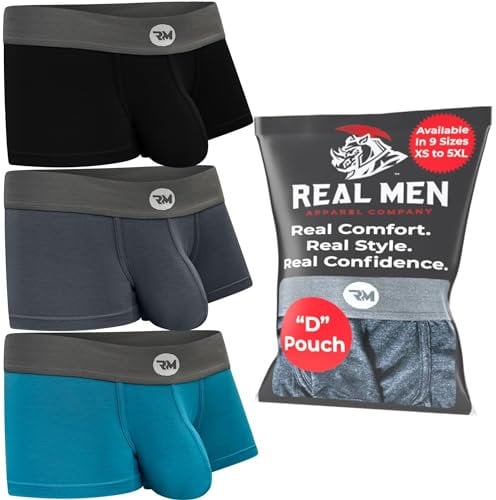 Real Men Bulge Enhancing Underwear 3 Pack, Ultra Soft Boxer Briefs Modal, Bulge Pouch Underwear, White Black Grey Cyan, L
