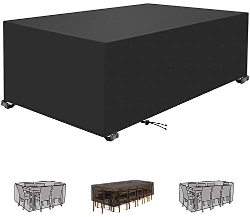 KADING Gartenmöbel-Abdeckung Wasserdicht, 210x110x95cm Abdeckplane Gartenmöbel Winterfest 420D Oxford Schutzhülle Gartenmöbel Wasserdicht UV-Schutz Winddicht gartengarnitur mit Schnalle Kordelzug