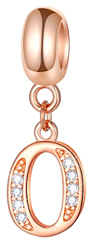 Oro rosa Lettera O Charms Alphabet Beads -925 Sterling Silver Initial O Dangle CZ Birthstone Collana Pendente, si adatta Pandora Charm Bracelets, per ottobre/Nonni Regali
