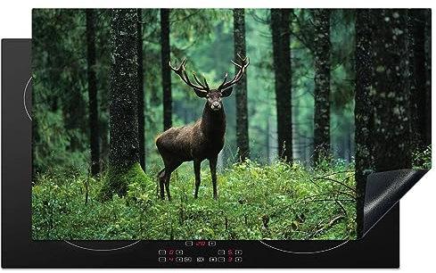 MuchoWow Herdabdeckplatte Ceranfeld Spritzschutz Küche Hirsche - Wald - Bäume - Tiere - Natur 90x52 cm Induktionsherd Abdeckung Induktionskochfeld Ceranfeldabdeckung