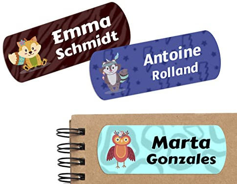 160 Etiquetas Adhesivas Personalizadas con Iconos para marcar objetos, libros, fiambreras, etc. Medida 40 x 15 mm (Animales Simpáticos)