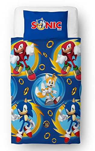 Character World Sonic The Hedgehog Bettwäsche-Set für Einzelbett, offizielles Speed-Design, wendbar, 2-seitig, inkl. passendem Kissenbezug, Blau