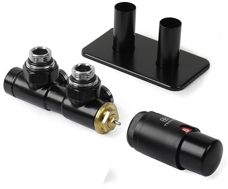 Accessory Valves Terma (Vario) Twins, Angled, 50Mm Integrated Trvs Set Right Sided, With Pipe Masking, Black Soft Ral 9005