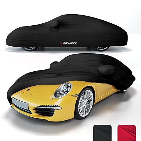 BUSHBOCK® Premium Autoabdeckung Indoor - Satin Schutzhülle Stoff - Abdeckplane Autoplane Autogarage Innenbereich - 2 Farben, 4 Größen (Schwarz, M)
