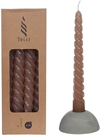 NaDeco Spiralkerzen im Set mit 4 Stück, Höhe 19cm, in vielen Farben erhältlich | Twisted Candle | Spiralkerzen | Gedrehte Tafelkerze | Candles Twist | Stabkerzen | Spitzkerzen, Farbe:Taupe