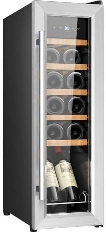 Cecotec Bolero GrandSommelier 1250 CoolWood Weinkühlschrank für 12 Flaschen, einstellbare Temperatur von 8-18 °C, LED und Holzregale