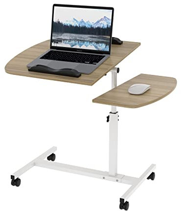 CTXGSOQ Table de Lit à Roulette, Bureau Debout Mobile 60*40CM avec Support de Souris Séparé, Hauteur Ajustable 360° Rotatif, Table Roulante Bois