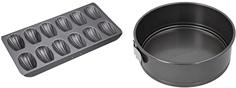 MasterClass Madeleine Tray with PFOA Free Non Stick, Robust 1mm Carbon Steel, 12 Hole Cake Mould & 20 cm Springform Cake Tin with Loose Base, Non Stick, Robust 1 mm Carbon Steel