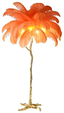 Feder Stehlampe, hohe Feder Straußenfederlampe, natürlicher Straußenfedern Lampenschirm modernes Wohnzimmer, LED Leselampe stehleuchte, Gold, Bodenbeleuchtung für Wohnzimmer, Schlafzimmer, Ecke, Sofa