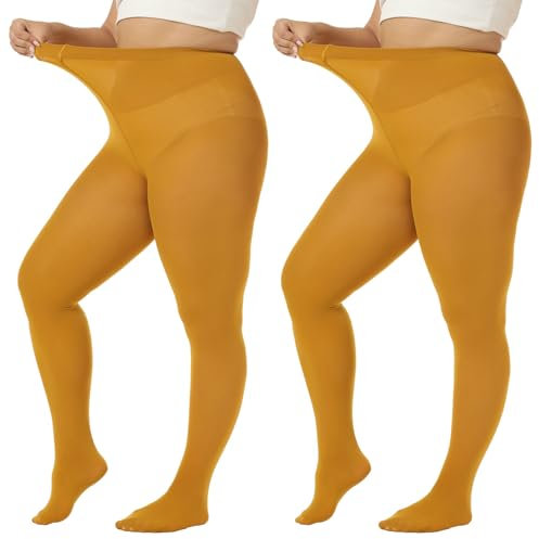 MANZI Strumpfhose Damen grosse grössen Bunte Feinstrumpfhose für Damen 70 Denier,Turmeric,XXL