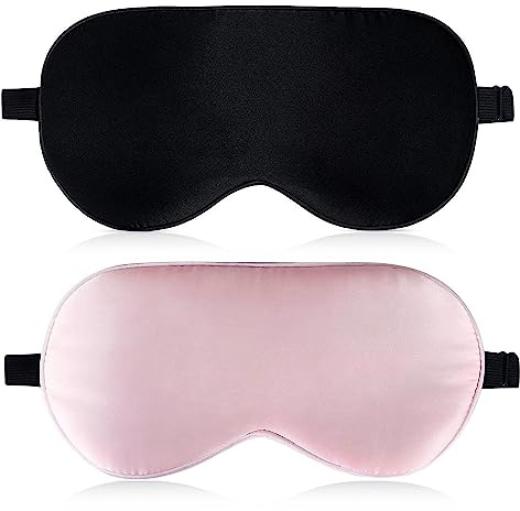 Schlafmaske, Seiden-Schlafmaske, 2 Stück Lichtblockierende Augenmaske Nachtmaske 100% Hautfreundlich Seide Schlafbrille mit Verstellbarem Riemen für Männer, Frauen und Kinder,für Nickerchen und Reisen