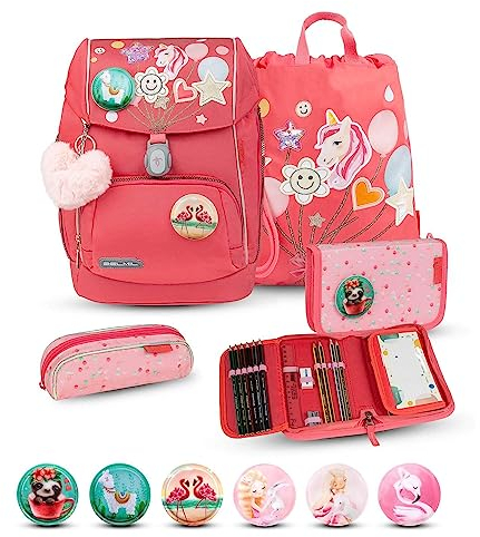 Belmil Premium Comfy Plus ergonomisches Schulranzen Set 5 - teilig, für kleine Kinder/Erstklässler - STAEDTLER, Brustgurt, Hüftgurt, Magnetverschluss (405-73/P/S) (Rose Quartz)